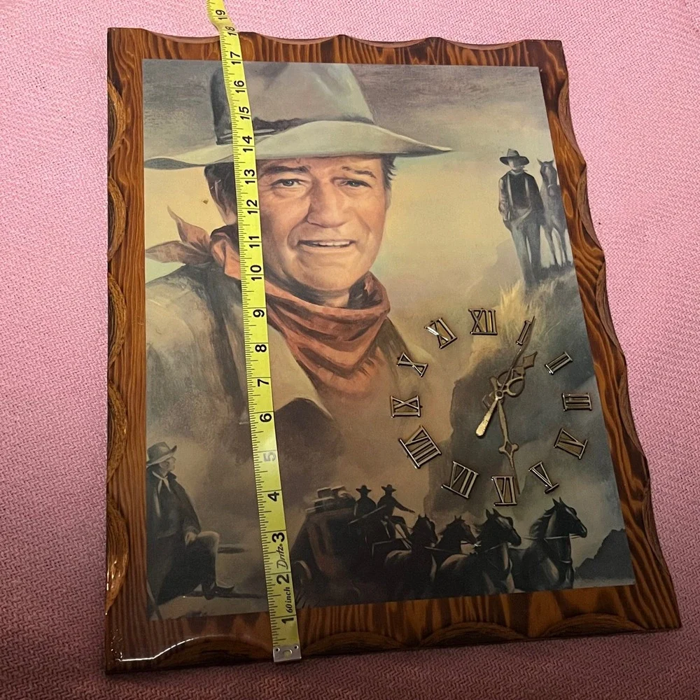Vintage John Wayne Wood Wall Clock Western Decor The Duke Americana 19x15